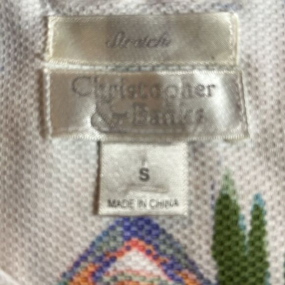 CHRISTOPHER & Banks cotton jacket white w/ beach motif chest pockets SZ S - Picture 10 of 14